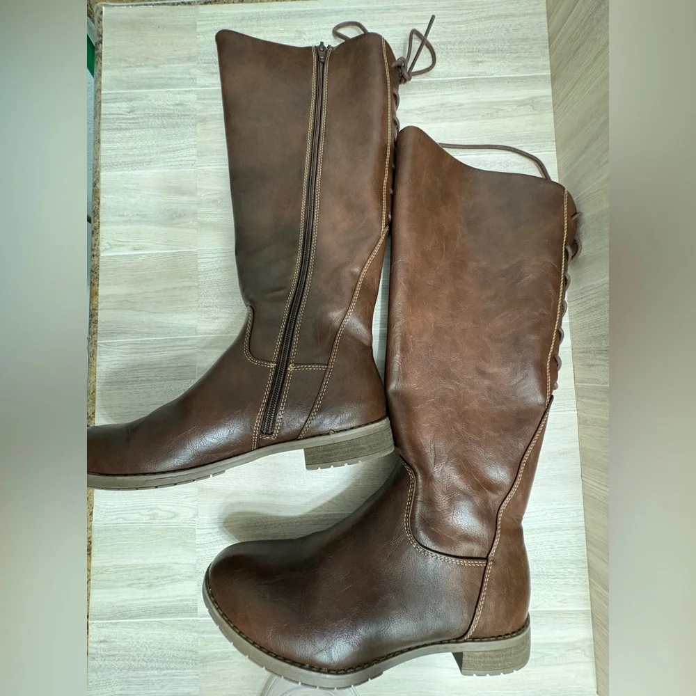 *Eurosoft Wenda Brown Riding Knee-High Adjustable Shaft Sz 9M Faux Leather Boots